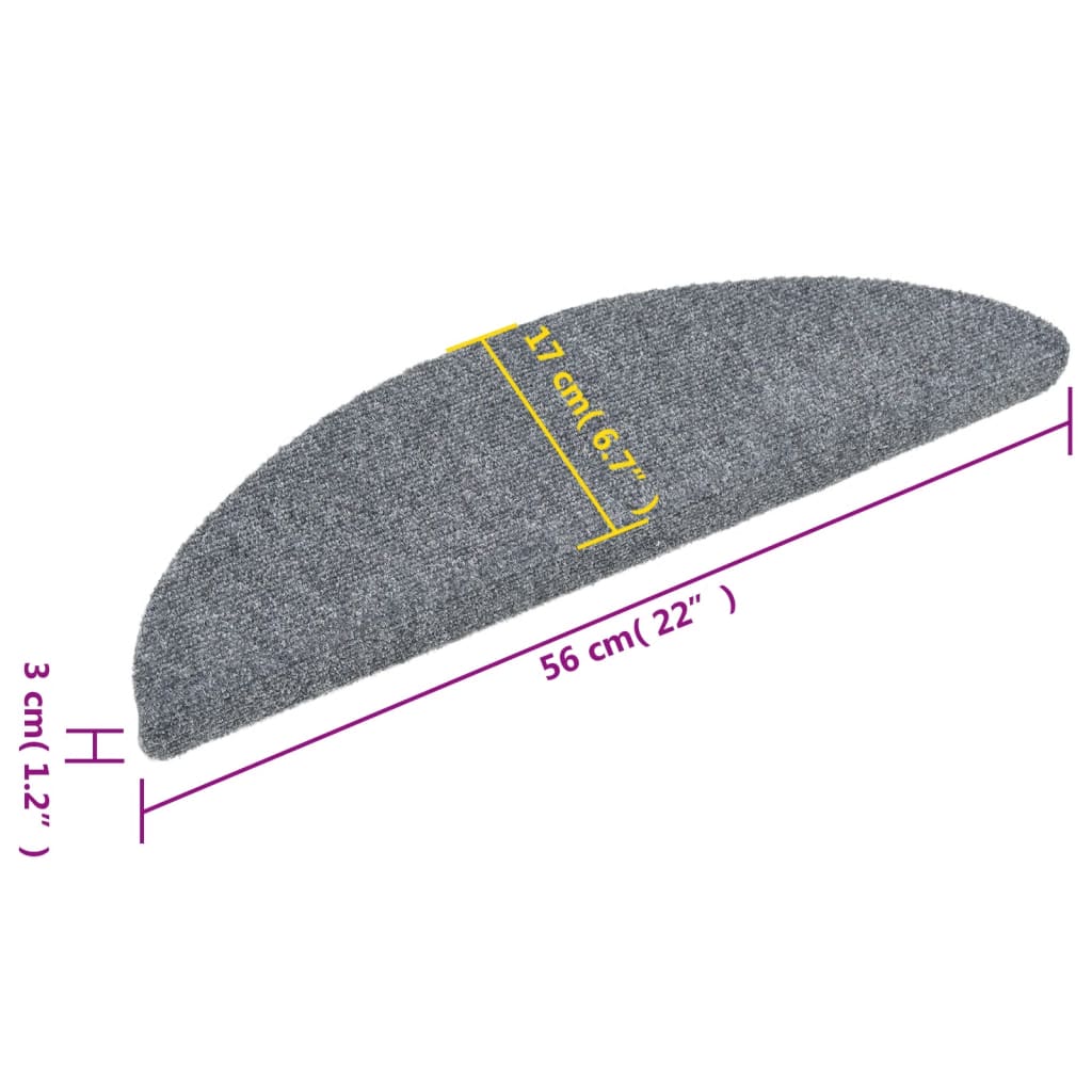 Prostirke za stepenice, samoljepljive, 15 kom, 56x17x3 cm, svijetlo sive, poluokrugle