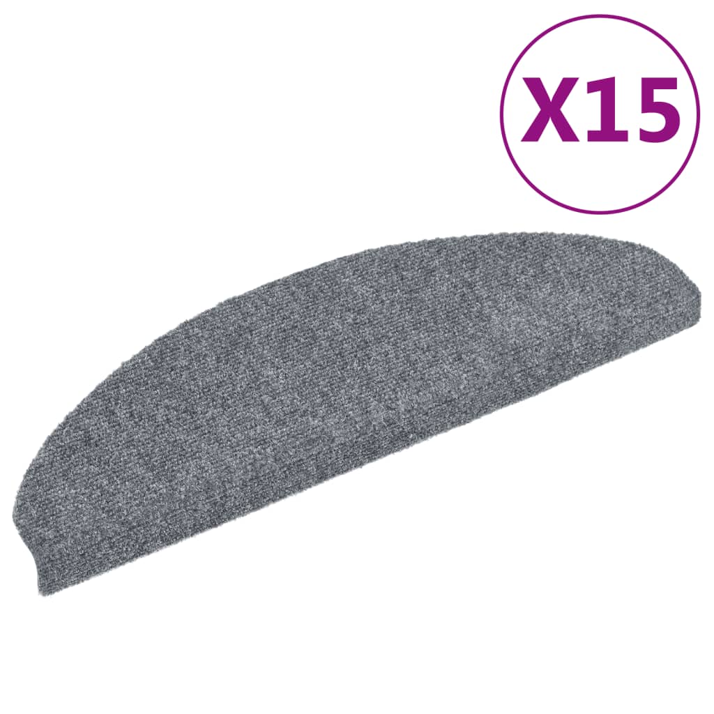 Prostirke za stepenice, samoljepljive, 15 kom, 65x21x4 cm, svijetlo sive, poluokrugle, velike