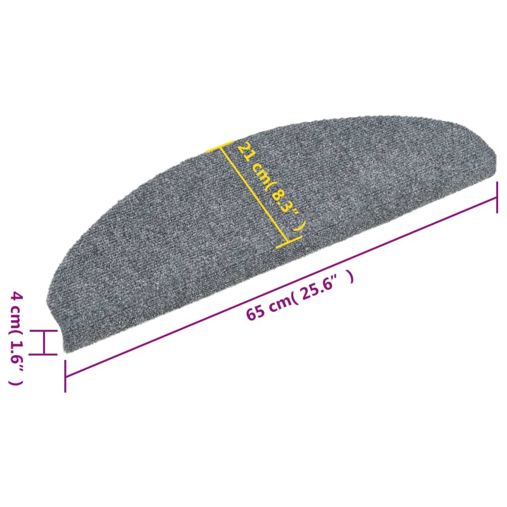 Prostirke za stepenice, samoljepljive, 15 kom, 65x21x4 cm, svijetlo sive, poluokrugle, velike