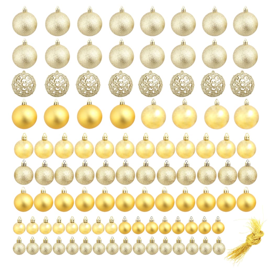 Set božićnih kuglica 100 komada 3/4/6 cm zlatni