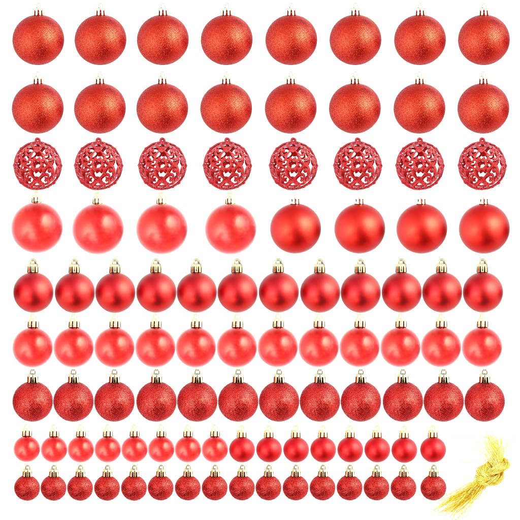 Set božićnih kuglica 100 komada 3/4/6 cm crveni
