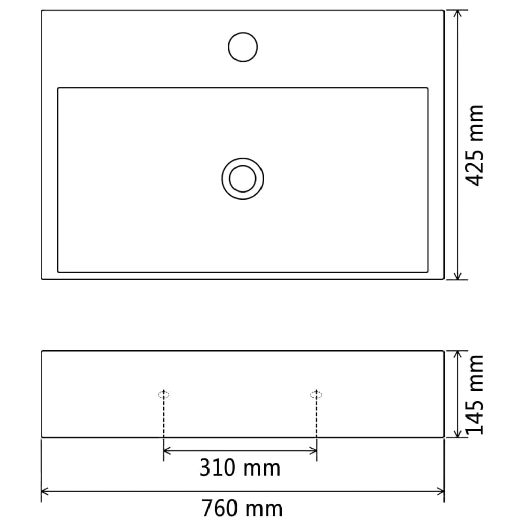 Umivaonik s otvorom za slavinu keramički crni 76 x 42,5 x 14,5 cm
