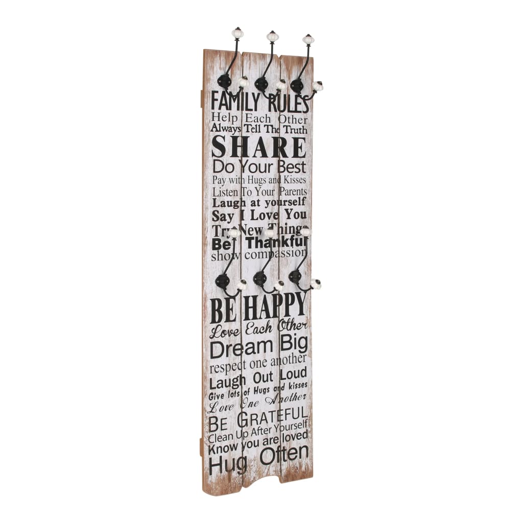 Zidna vješalica za kapute sa 6 kuka "FAMILY RULES" 120 x 40 cm