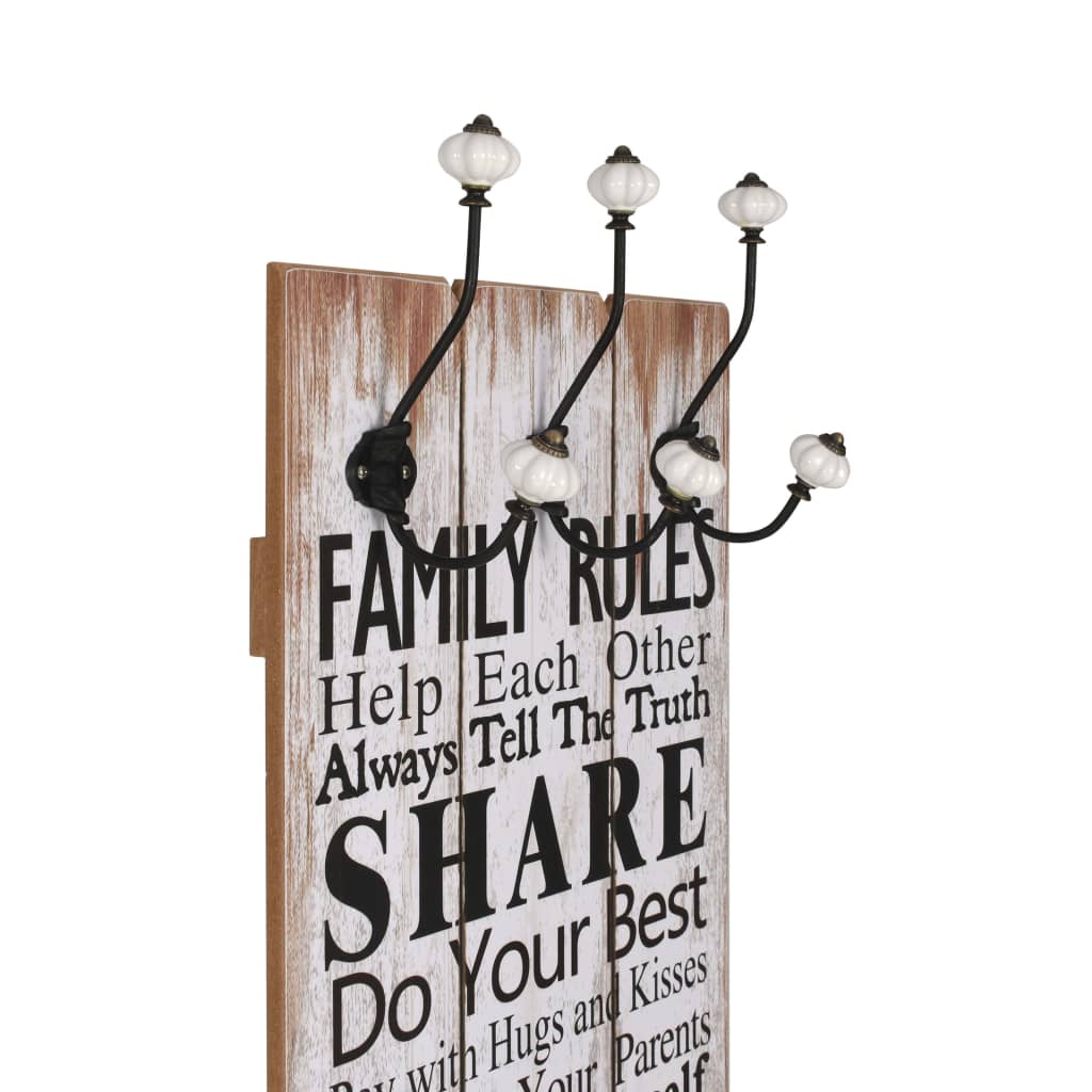 Zidna vješalica za kapute sa 6 kuka "FAMILY RULES" 120 x 40 cm