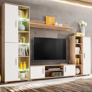 Zidni TV element s LED svjetlima boja hrasta sonome i bijela
