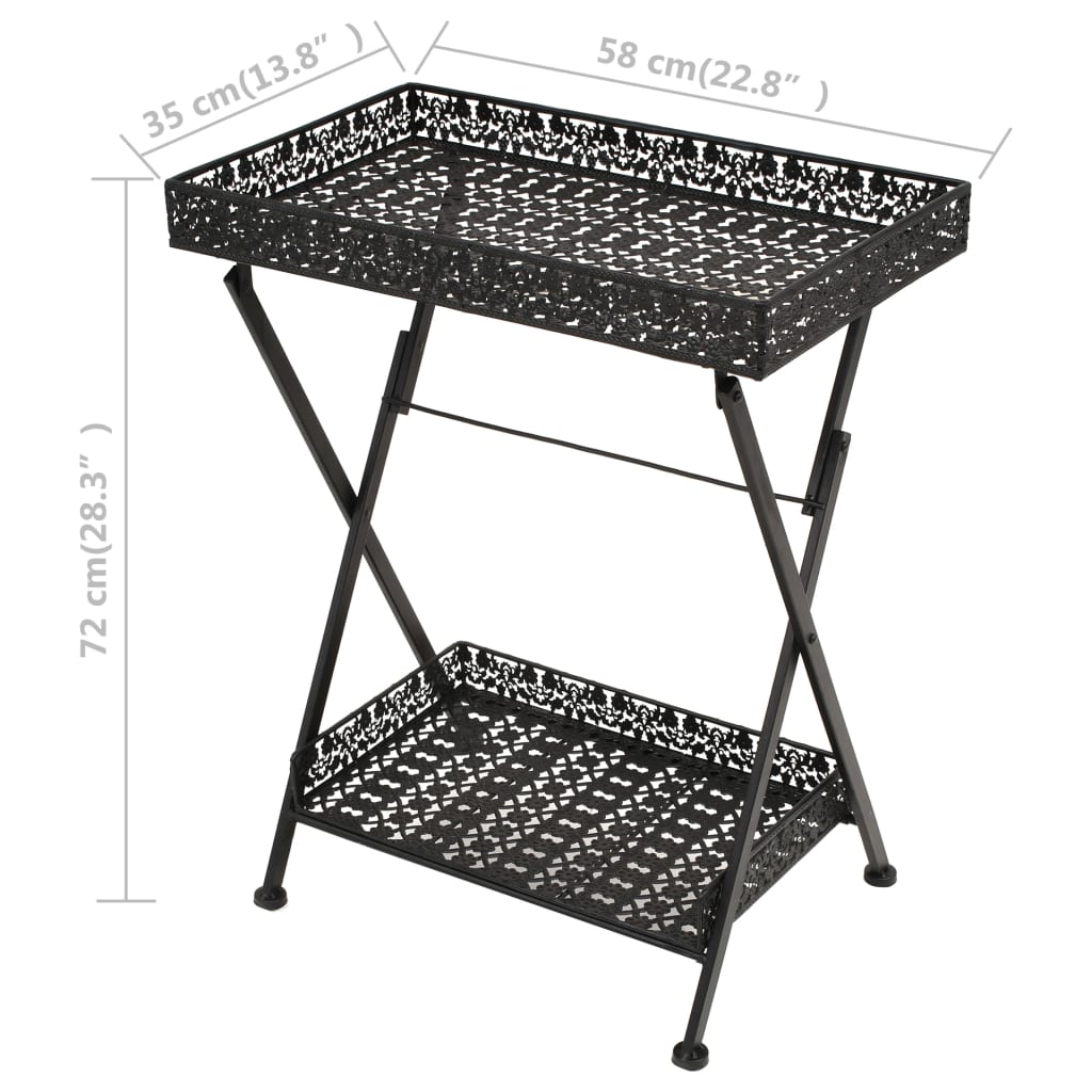 Sklopivi stolić za čaj starinski metalni 58 x 35 x 72 cm crni