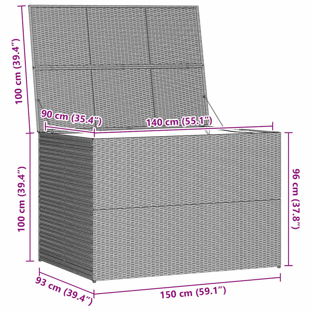 Vrtna kutija za pohranu crna 150 x 100 x 100 cm od poliratana