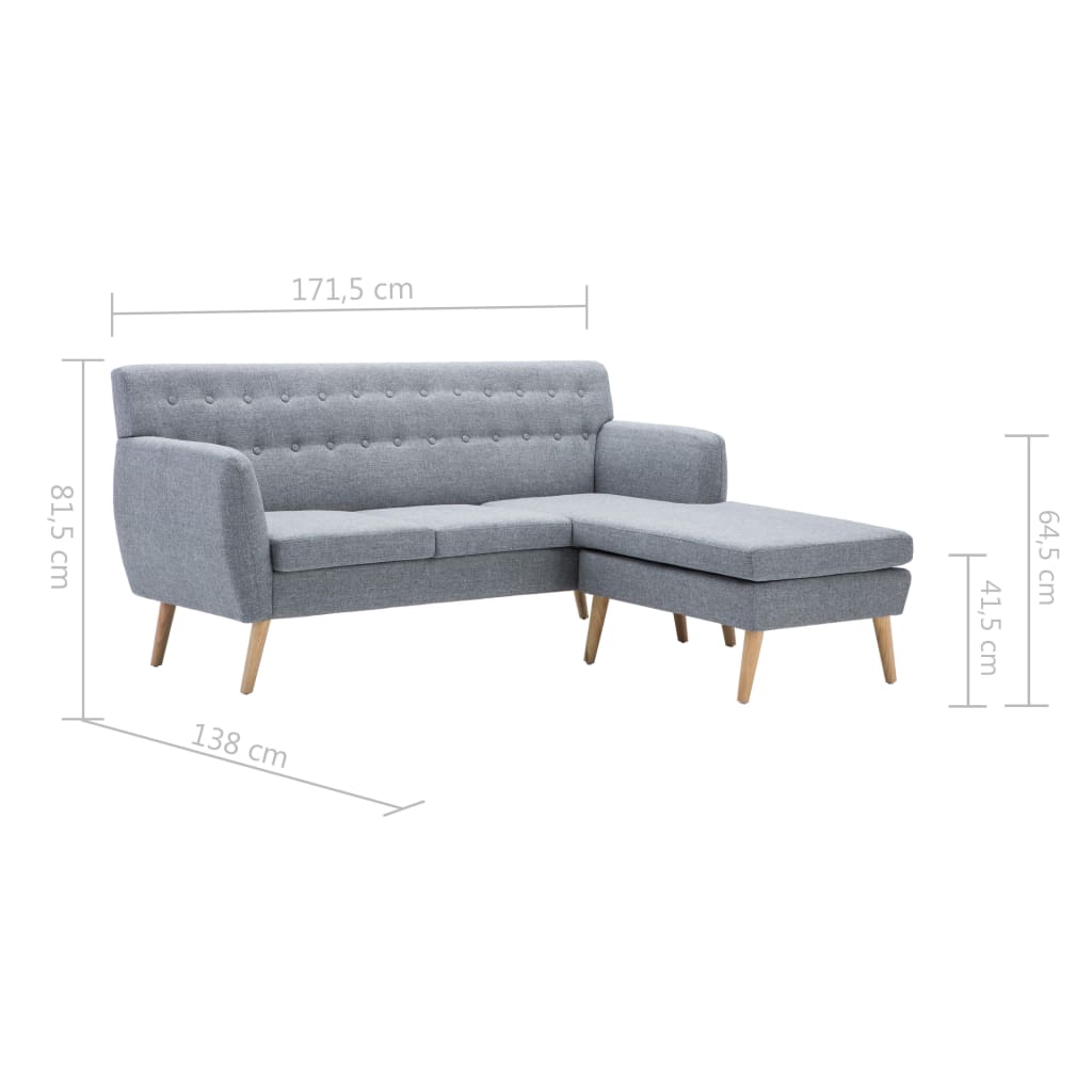 Kutna garnitura od tkanine 171,5 x 138 x 81,5 cm svjetlosiva