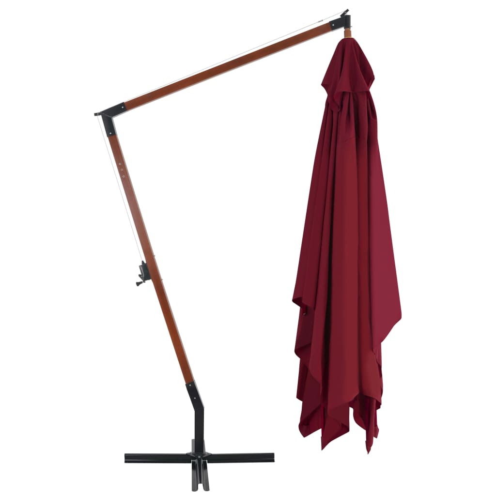 Konzolni vrtni suncobran s drvenim stupom 400 x 300 cm bordo