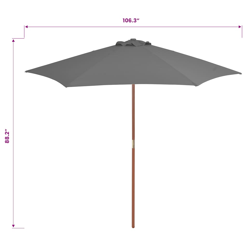 Vanjski suncobran s drvenim stupom 270 cm antracit