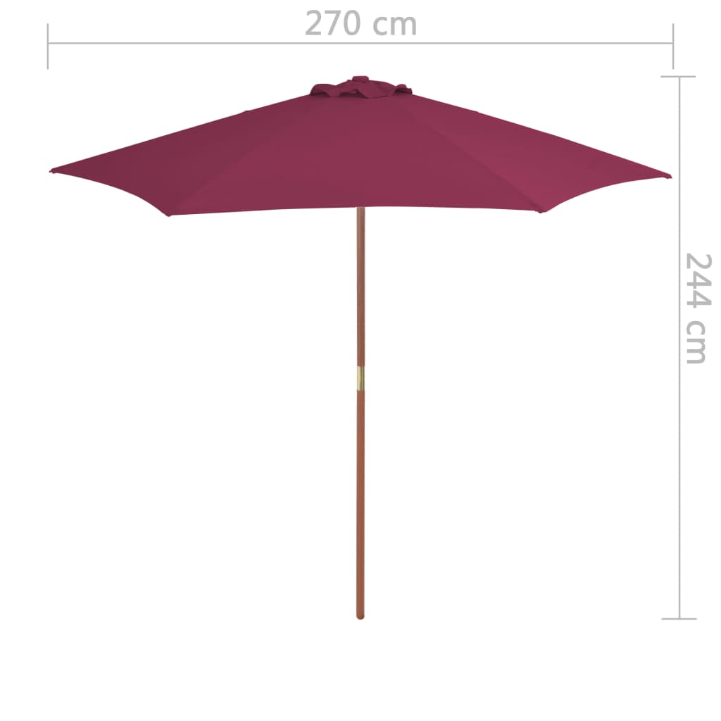Vanjski suncobran s drvenim stupom 270 cm bordo