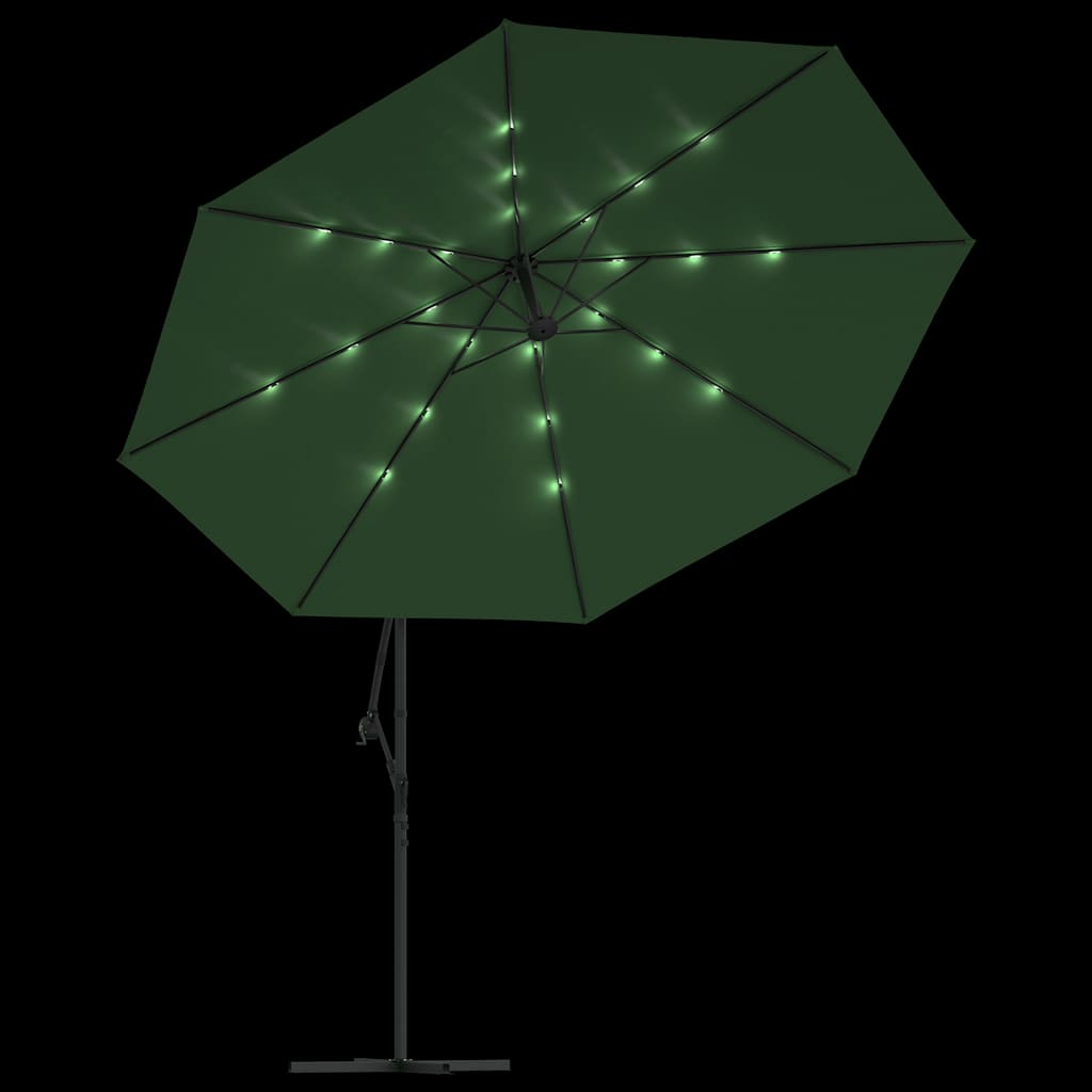 Konzolni vrtni suncobran LED s metalnim stupom 350 cm zeleni