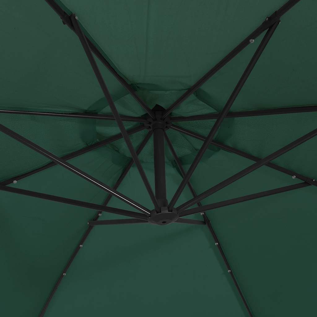 Konzolni vrtni suncobran LED s metalnim stupom 350 cm zeleni
