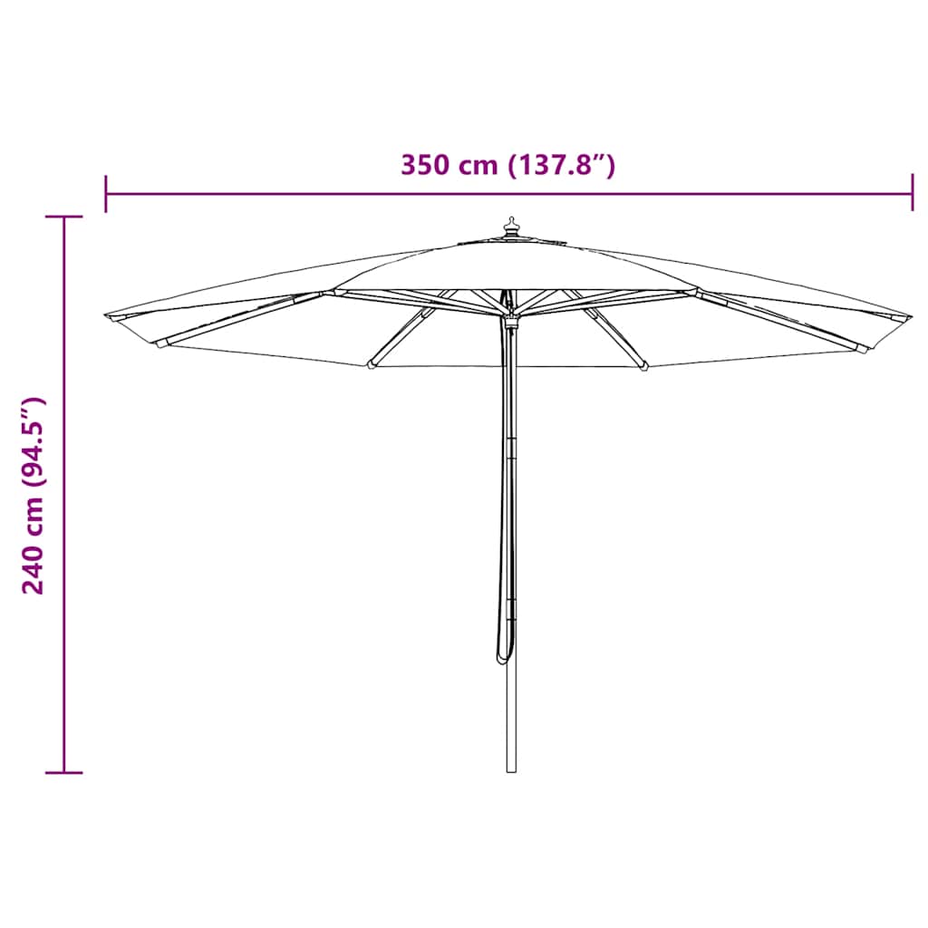 Vrtni suncobran s drvenom šipkom 350 cm bordo