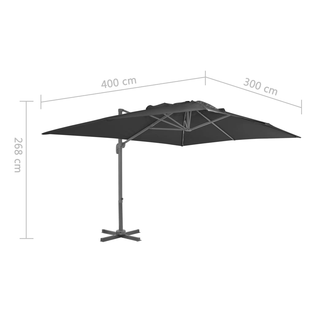 Konzolni vrtni suncobran s aluminijskom šipkom 400x300 cm antracit boje