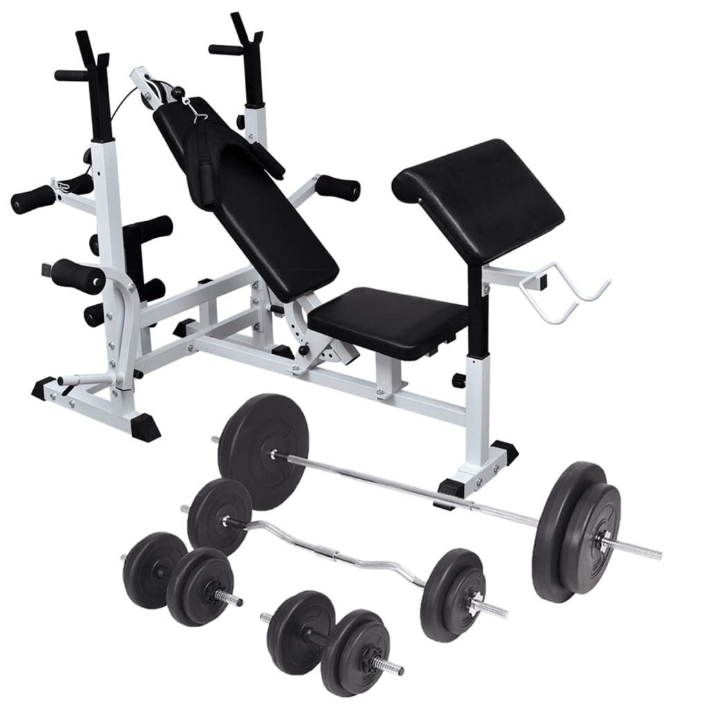 Klupa za dizanje utega sa stalkom i setom utega 90 kg
