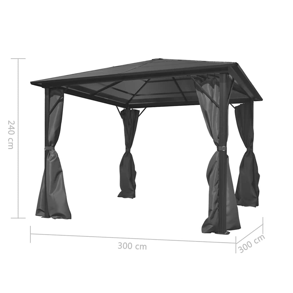 Sjenica sa zavjesom antracit aluminijska 300 x 300 cm