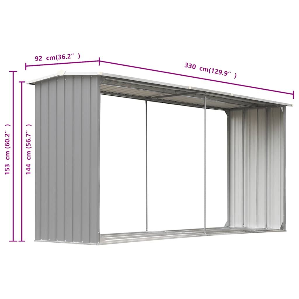 Vrtna ostava za drva od pocinčanog čelika 330x92x153 cm siva