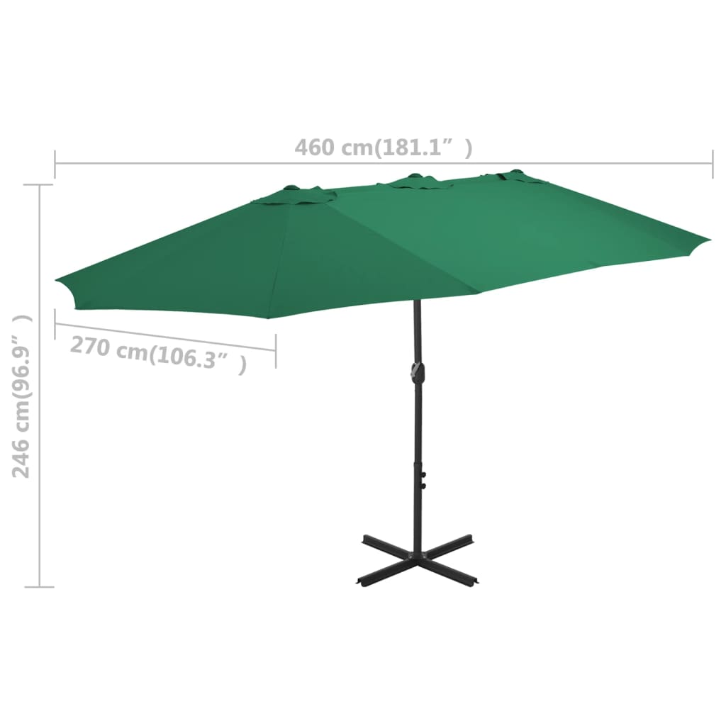 Vanjski suncobran s aluminijskim stupom 460 x 270 cm zeleni
