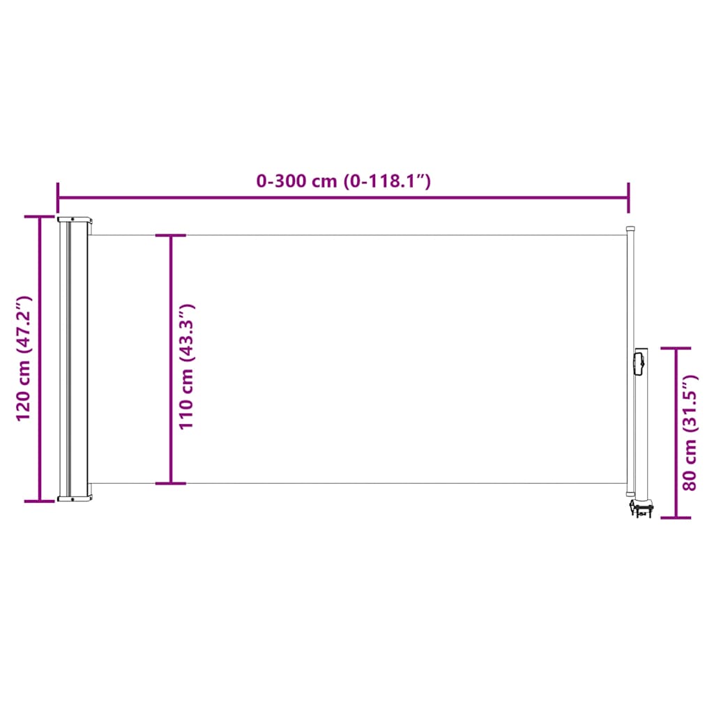Uvlačiva bočna tenda za terasu 120 x 300 cm krem