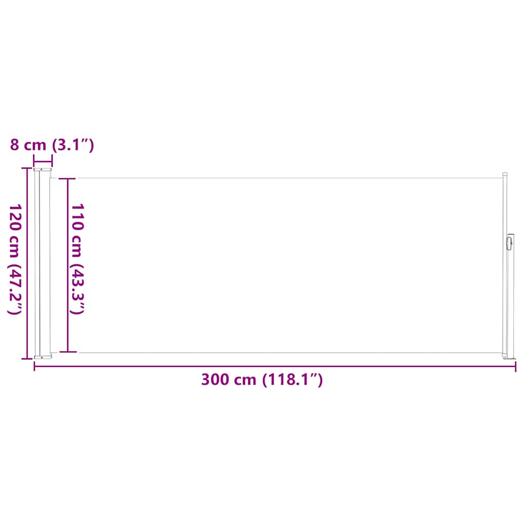 Uvlačiva bočna tenda 120 x 300 cm krem