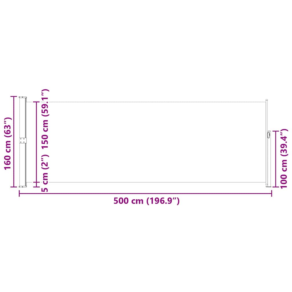 Uvlačiva bočna tenda 160 x 500 cm crna