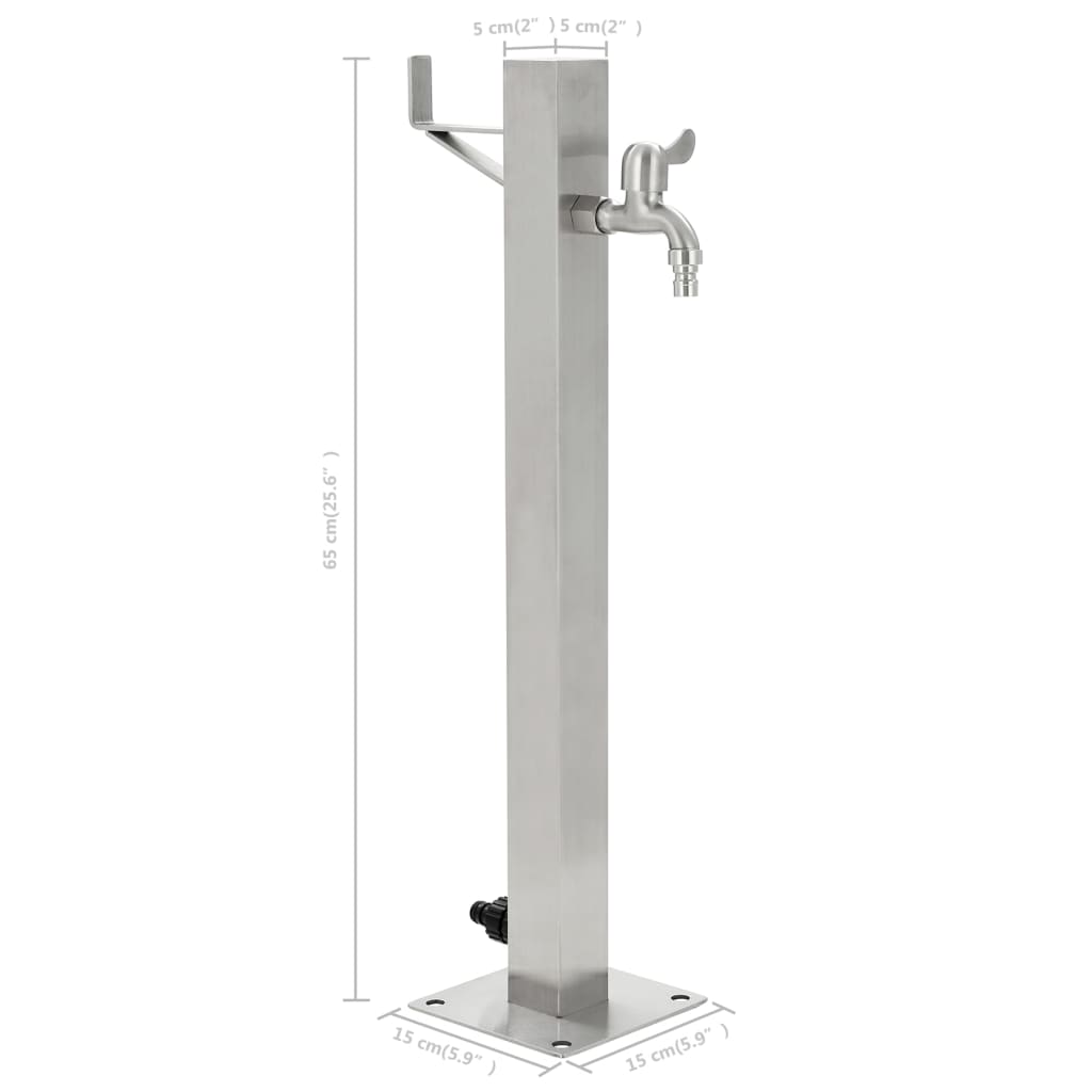 Vrtni stup za vodu od nehrđajućeg čelika četvrtasti 65 cm