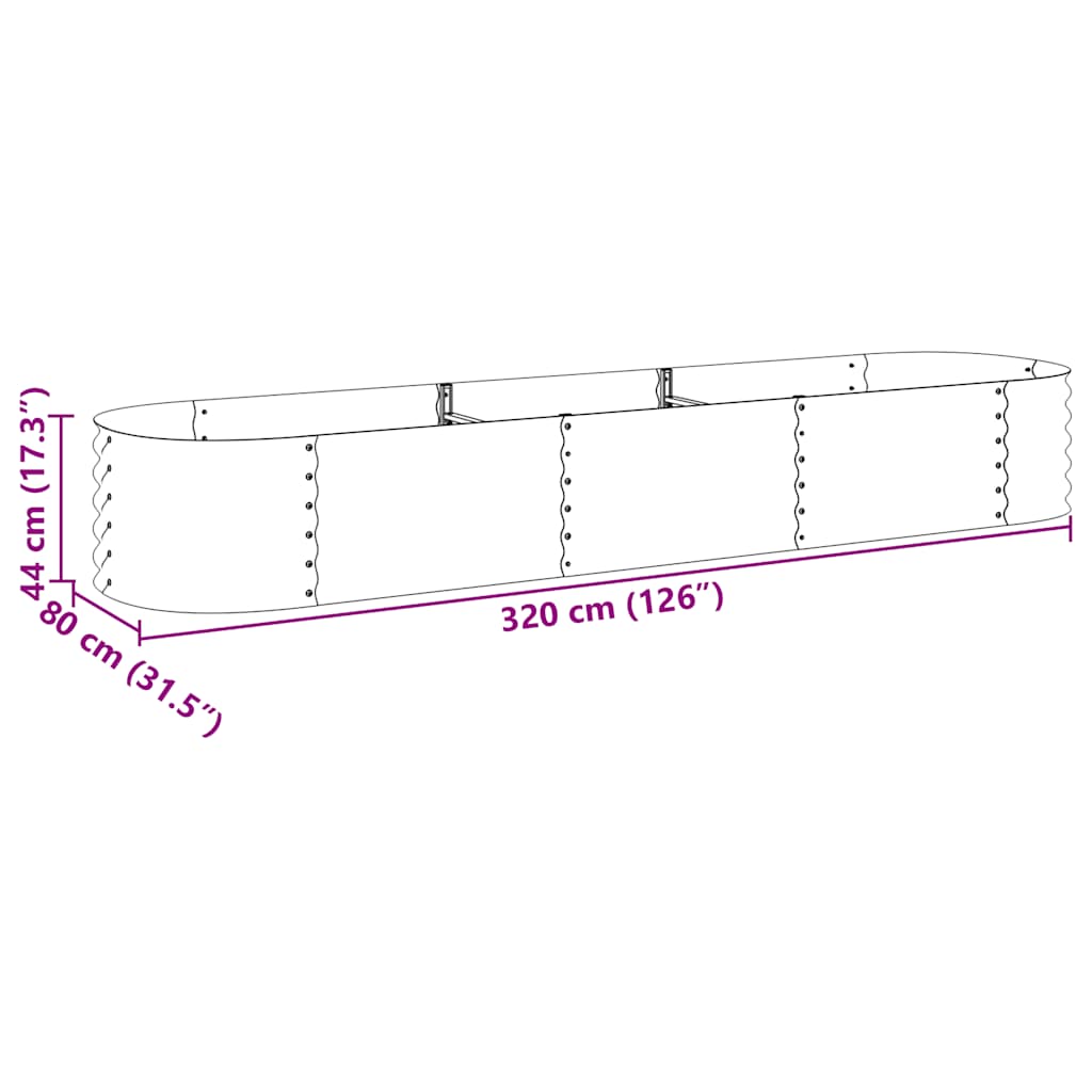 Vrtna sadilica od pocinčanog čelika 320 x 80 x 44 cm siva