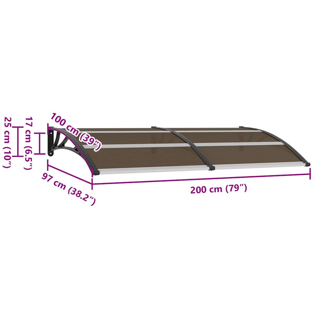Nadstrešnica za vrata crna 200 x 100 cm PC