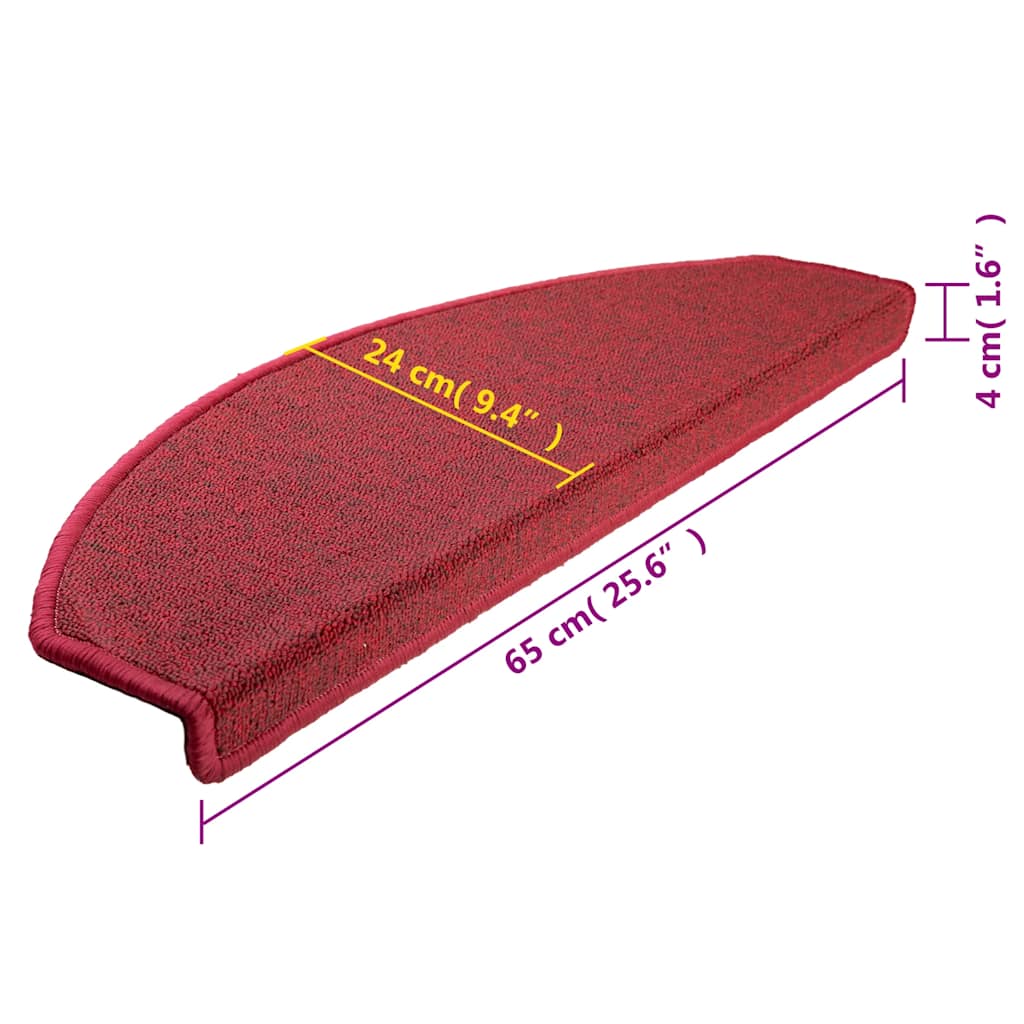 Prostirke za stepenice 15 kom 65x24x4 cm crvene poluokrugle velike