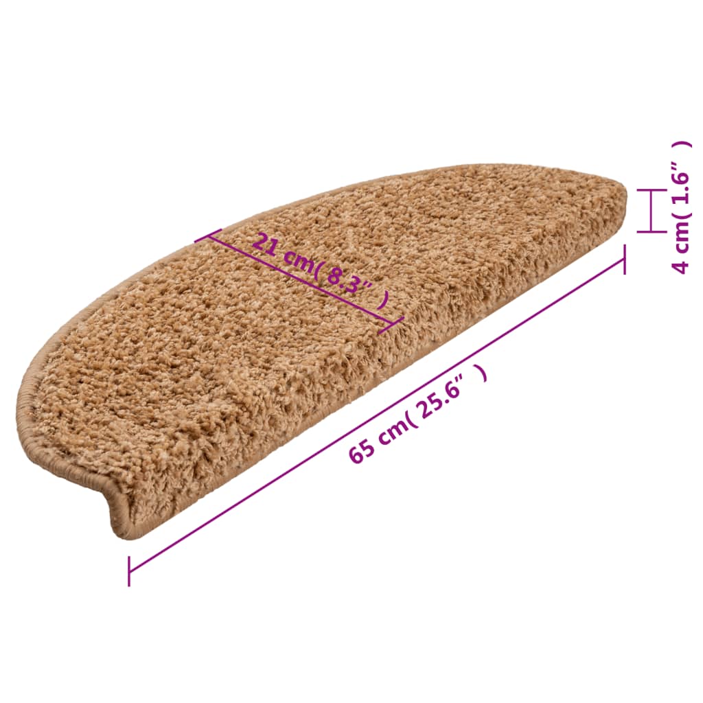 Prostirke za stepenice 15 kom 65x21x4 cm bež poluokrugle velike