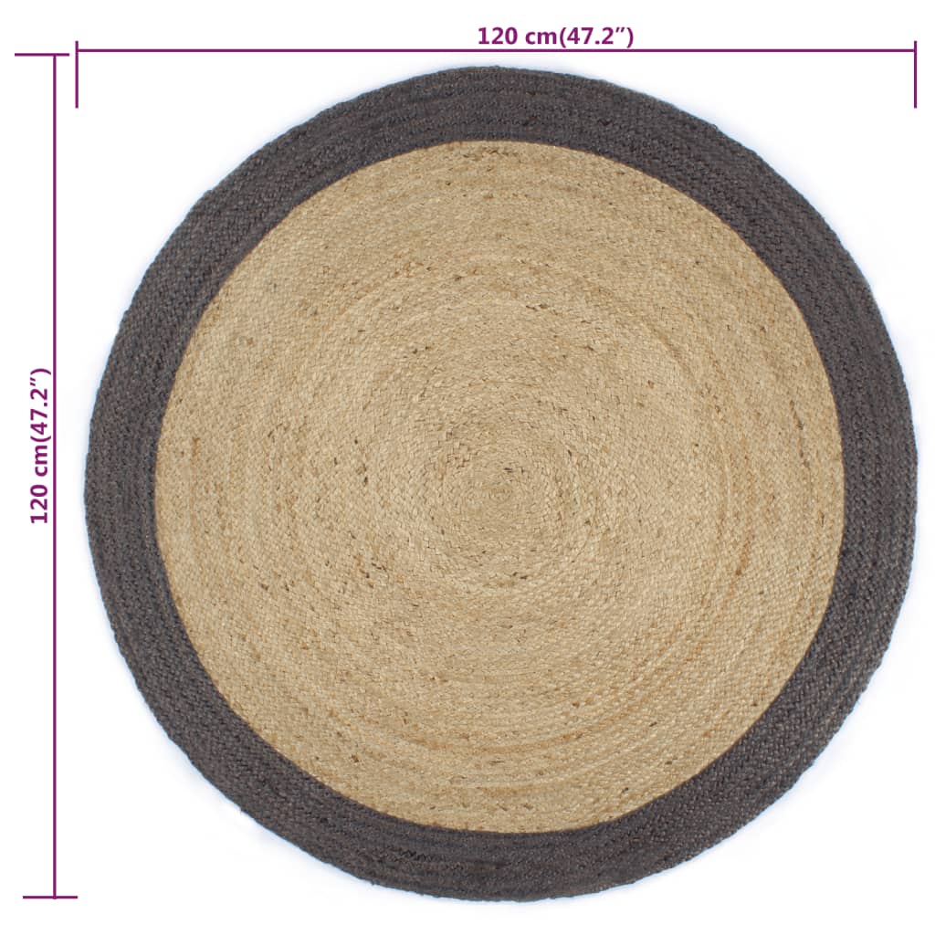 Ručno rađeni tepih od jute s tamnosivim rubom 120 cm