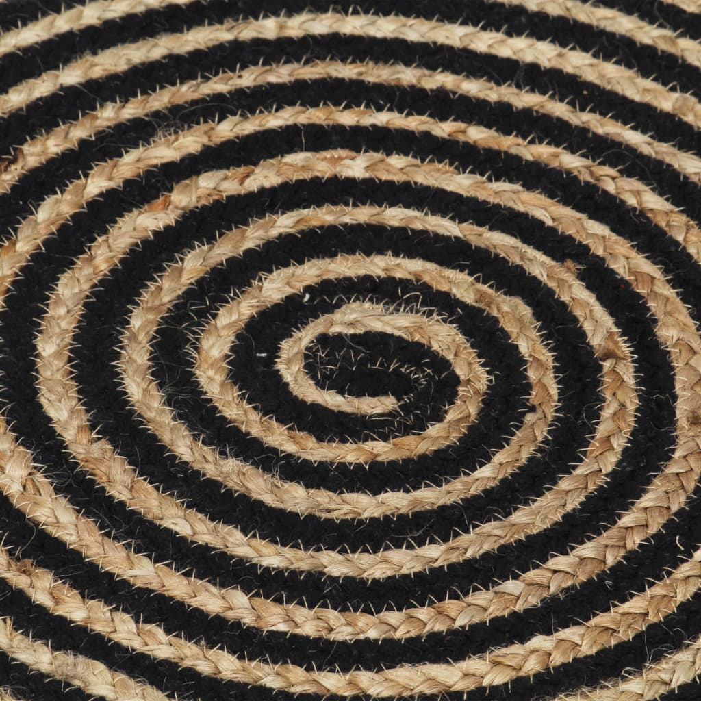 Ručno rađeni tepih od jute sa spiralnim uzorkom crni 90 cm