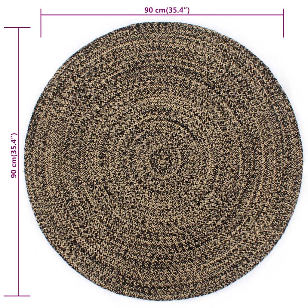Ručno rađeni tepih od jute crne i prirodne boje 90 cm