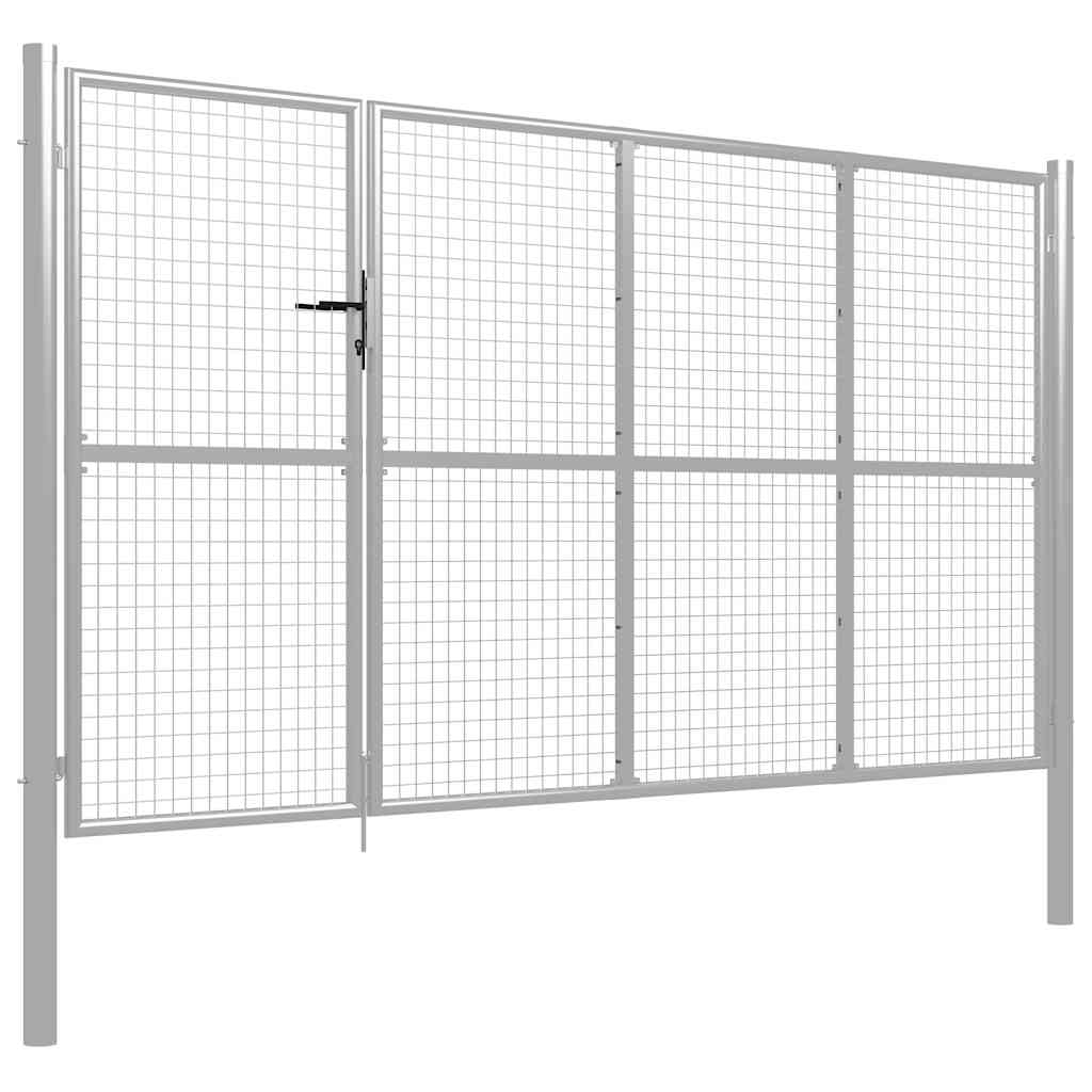 Vrtna vrata čelična 350 x 150 cm srebrna