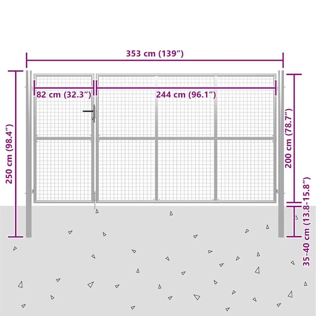 Vrtna vrata Čelik 350x200 cm Srebrna