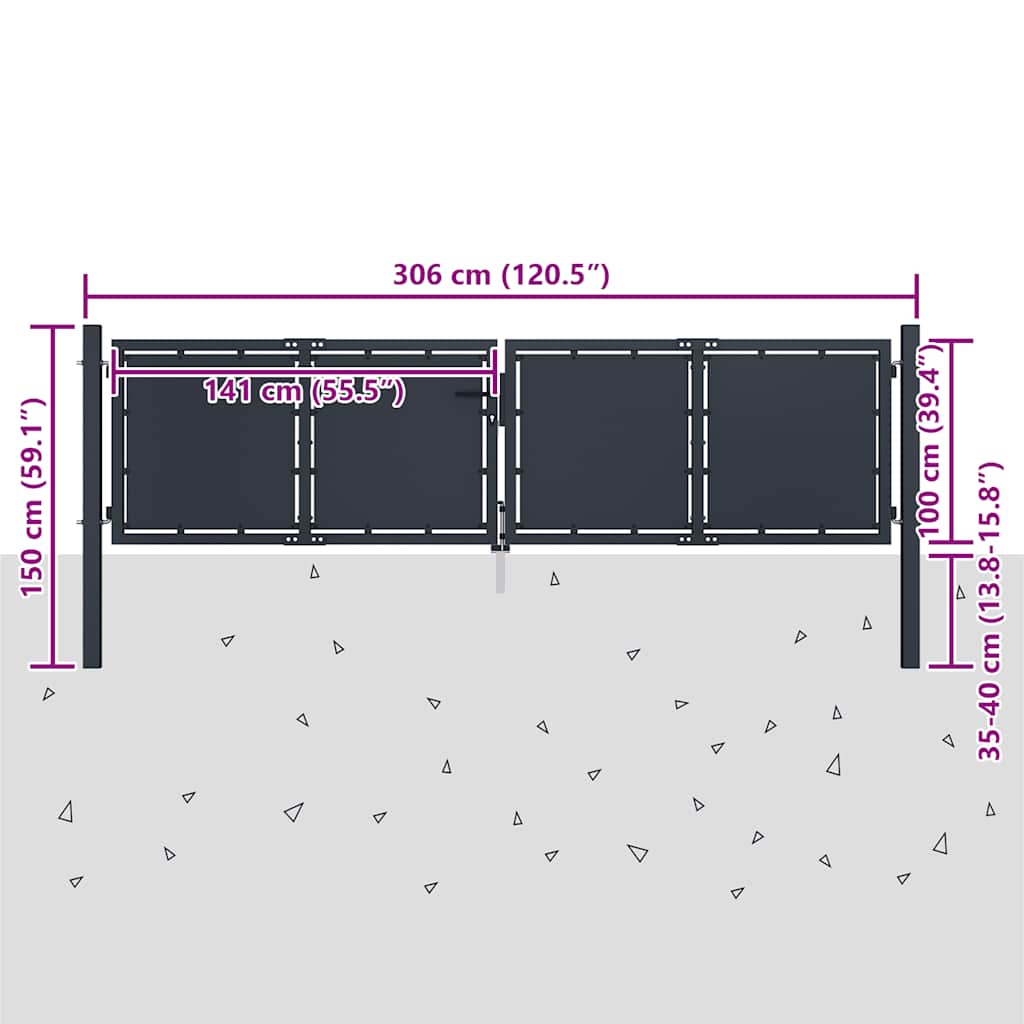 Vrtna vrata Čelik 300x100 cm Antracit