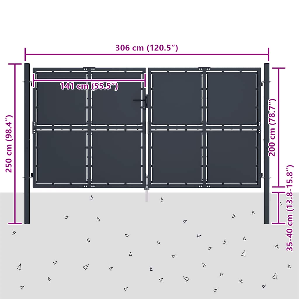 Vrtna vrata Čelik 300x200 cm Antracit