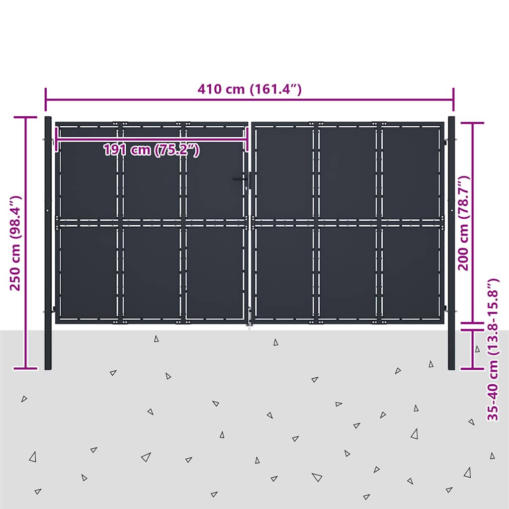 Vrtna vrata Čelik 400x200 cm Antracit