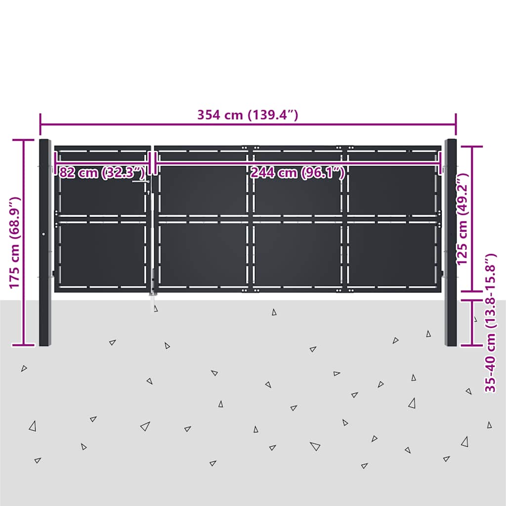 Vrtna vrata Čelik 350x125 cm Antracit