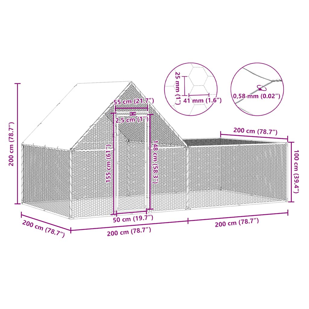 Kokošinjac od pocinčanog čelika 4 x 2 x 2 m