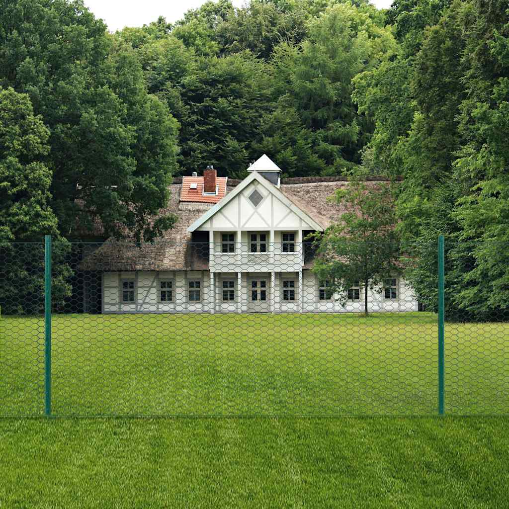 Ograda od žičane mreže sa stupovima čelična 25 x 0,5 m zelena