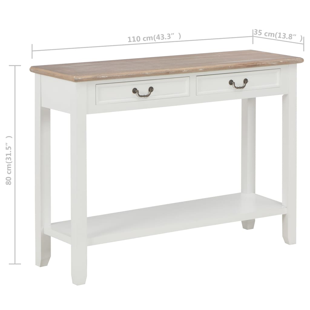 Konzolni stol bijeli 110 x 35 x 80 cm drveni