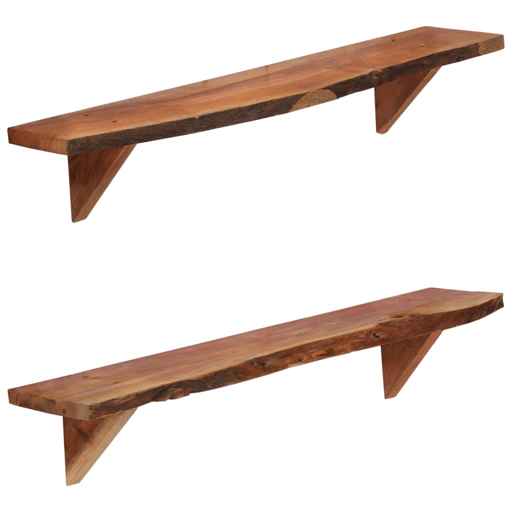 Zidne police od masivnog bagremovog drva 2 kom 90 x 20 x 18 cm