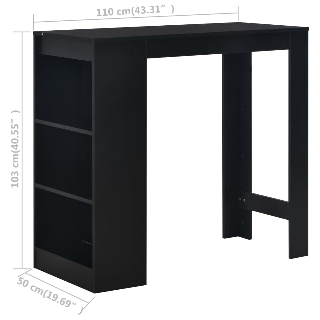 Barski stol s policom crni 110 x 50 x 103 cm