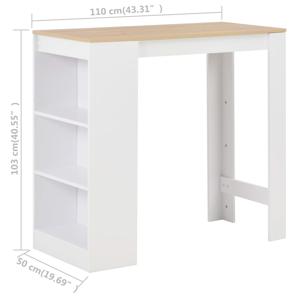 Barski stol s policom bijeli 110 x 50 x 103 cm