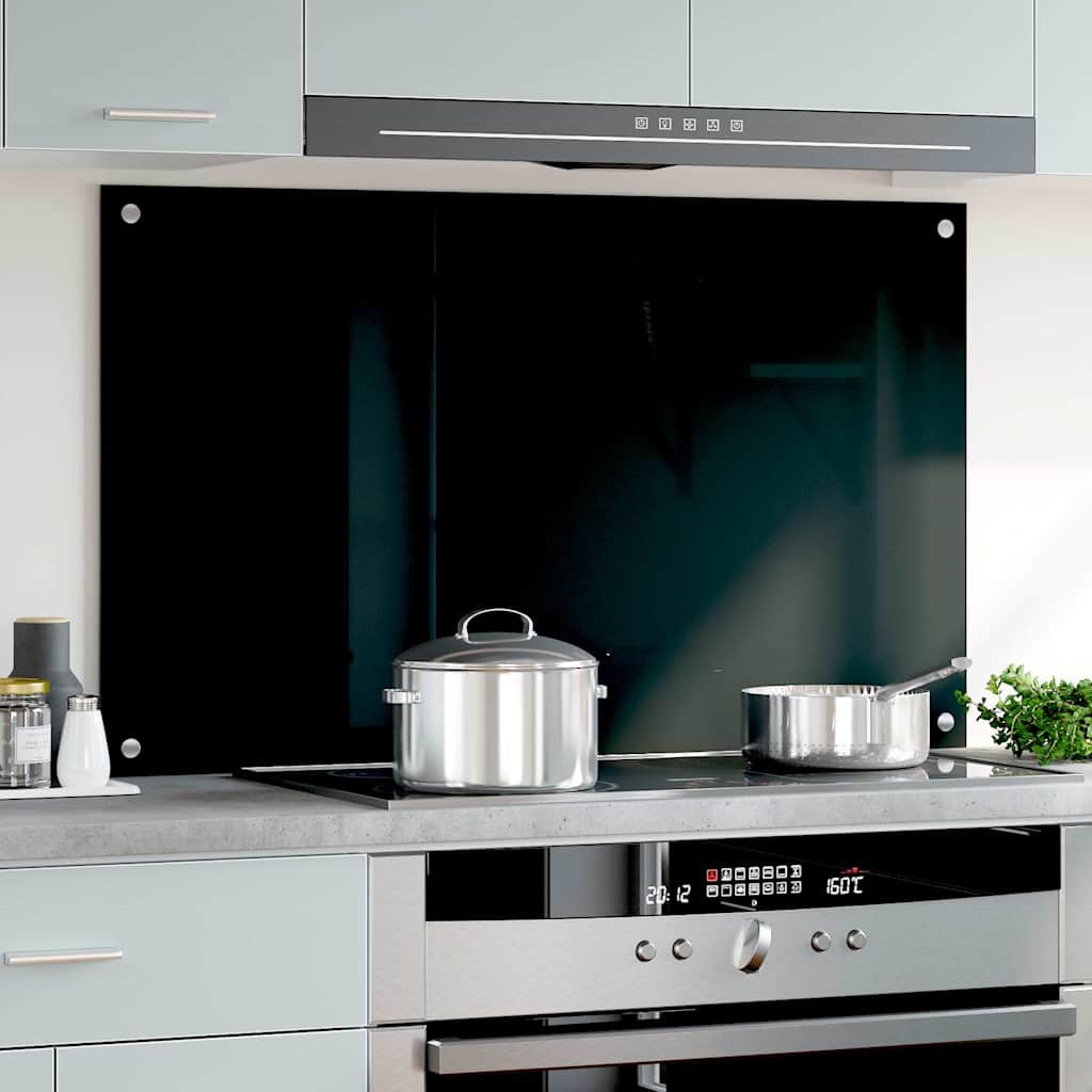 Kuhinjska zaštita od prskanja crna 100 x 60 cm kaljeno staklo