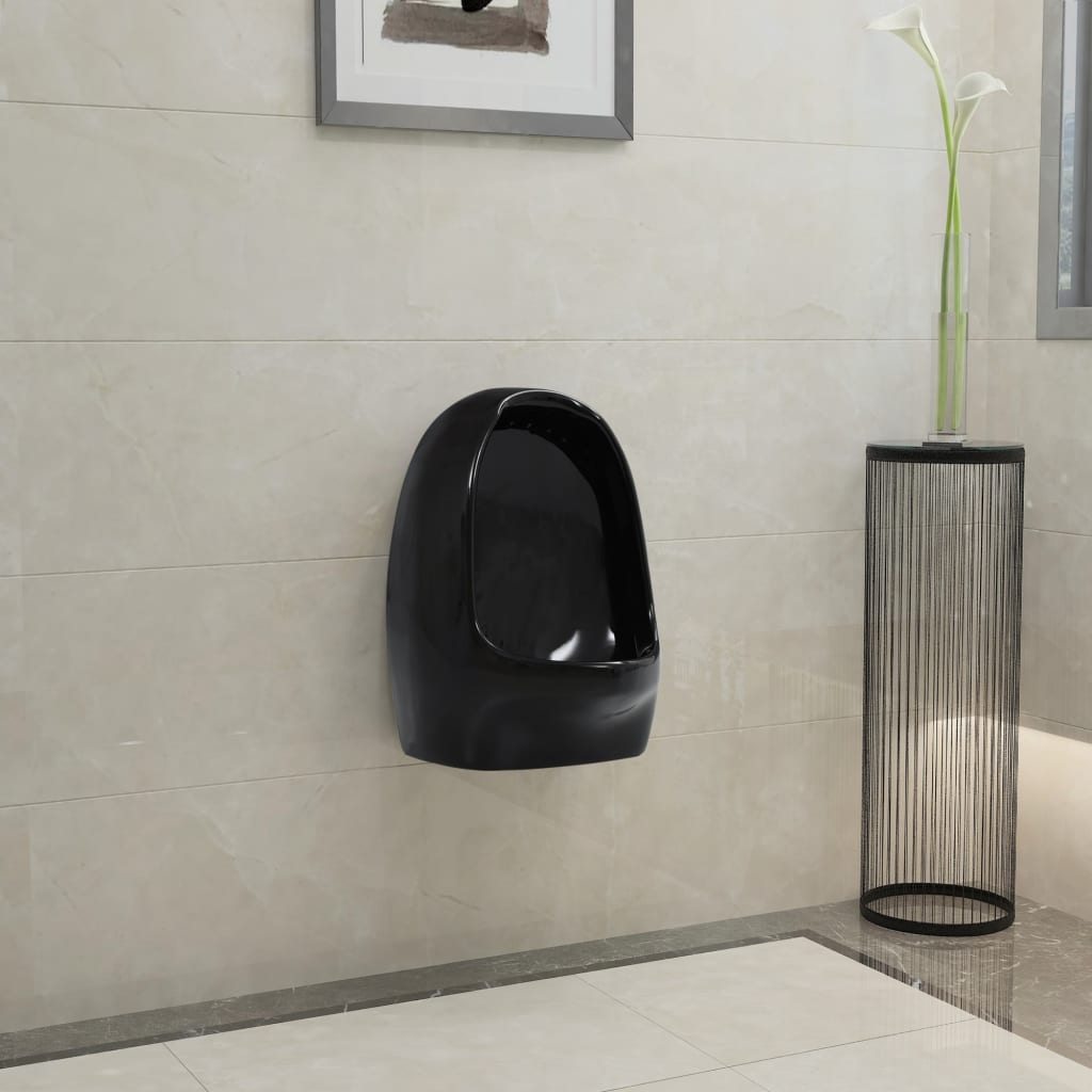 Zidni pisoar s ventilom za ispiranje keramički crni