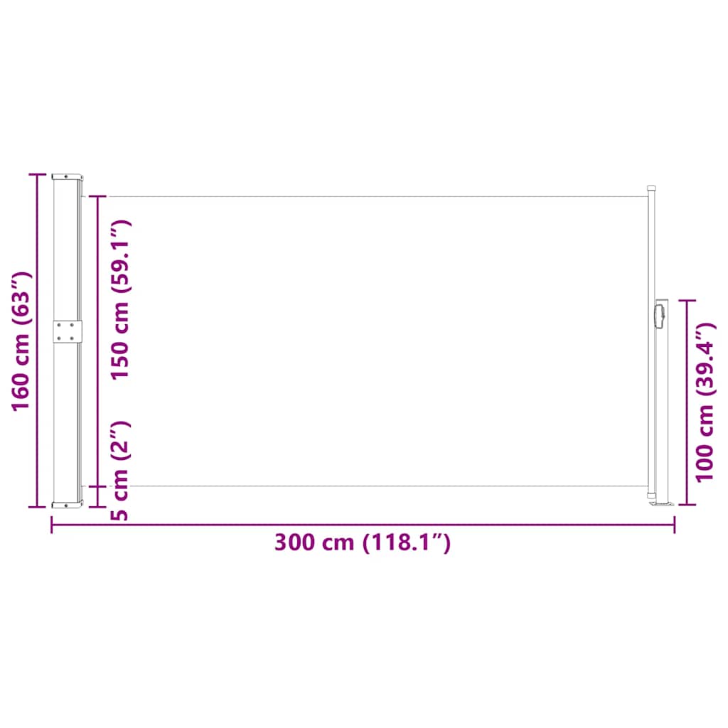 Bočna tenda za dvorište/terasu 160 x 300 cm krem