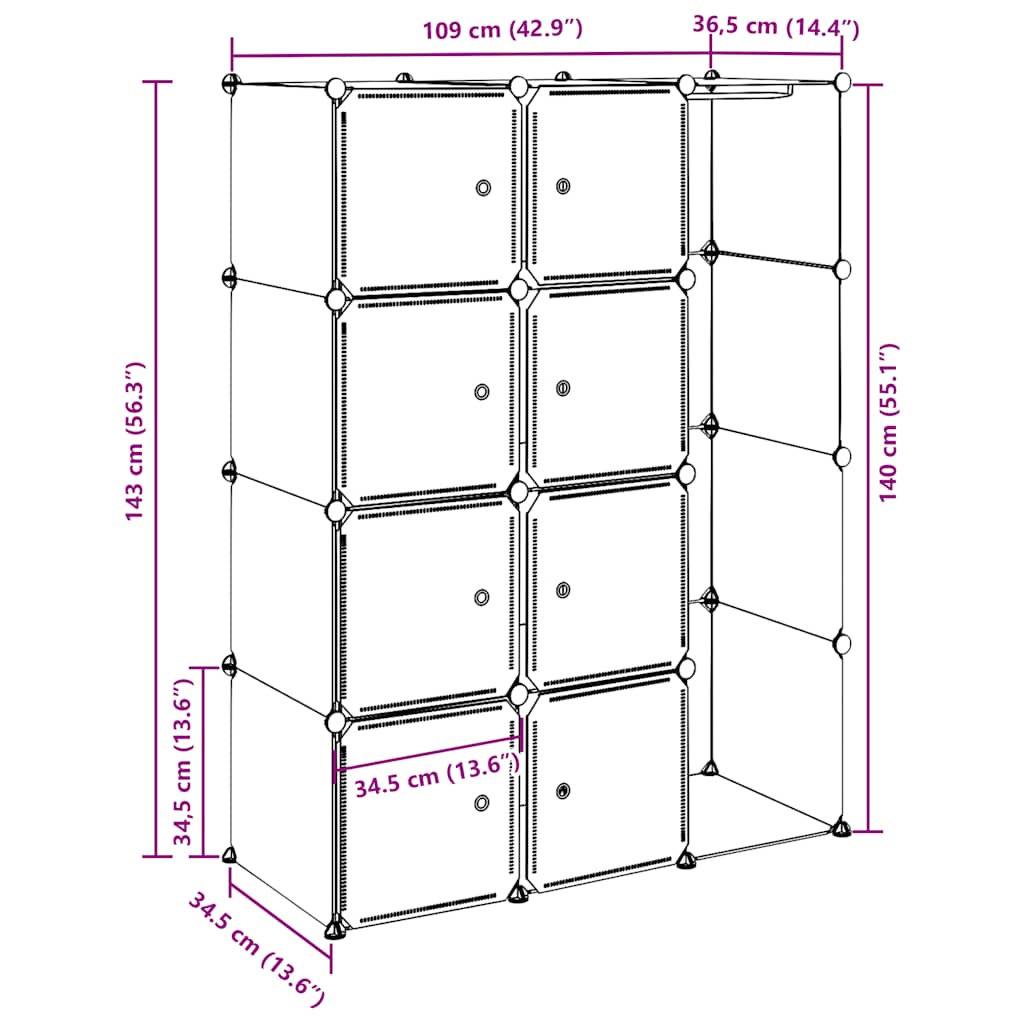 Modularni ormar s 9 odjeljaka 109x36,5x143 cm crno-bijeli